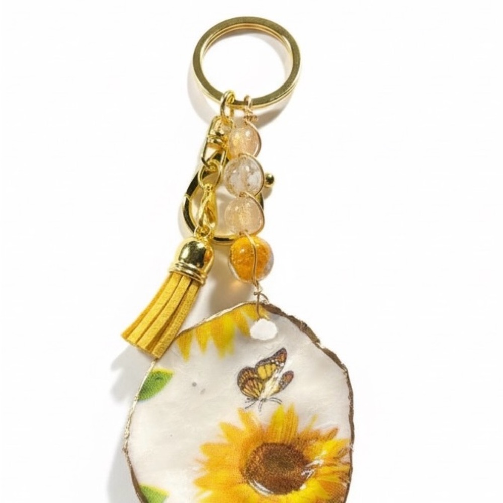 Sunflower Keychain/Bag Beads  with Gold Accents Handcrafted